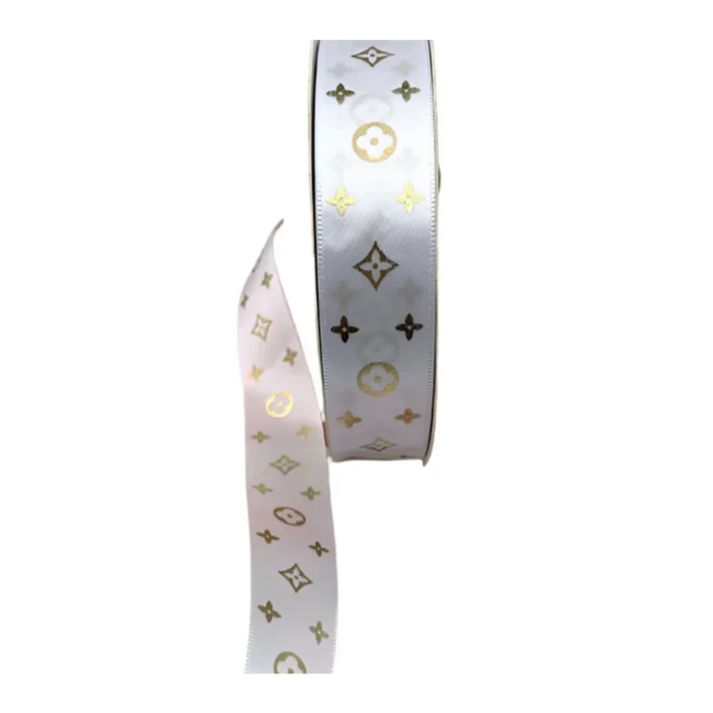 🔥Luxury White and Gold Designer Floral Ribbon🔥